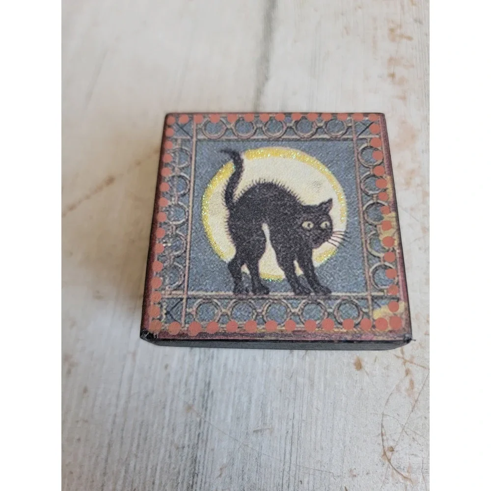 Mini primitive black cat cardboard Halloween box trinket Unique Home